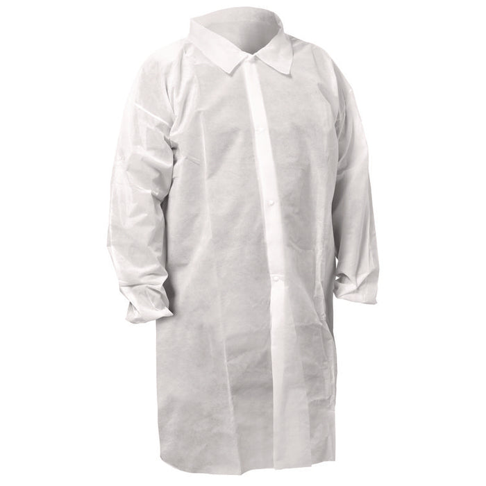 KGA10 Standard Weight Lab Coat for Non-Hazardous Particulate Protection, 2X-Large, White, 50/Carton