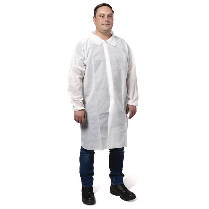 KGA10 Standard Weight Lab Coat for Non-Hazardous Particulate Protection, 3X-Large, White, 50/Carton
