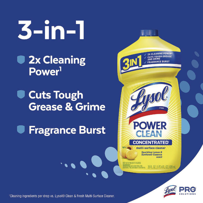 Power Clean Concentrated Multi-Surface Cleaner, Lemon and Sunflower Essence, 28 oz Pour Bottle, 9/Carton