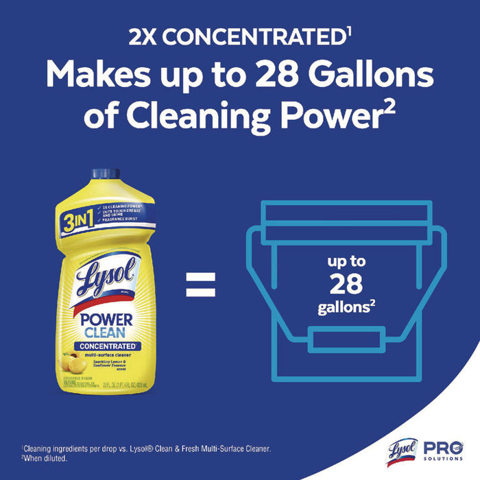 Power Clean Concentrated Multi-Surface Cleaner, Lemon and Sunflower Essence, 28 oz Pour Bottle, 9/Carton