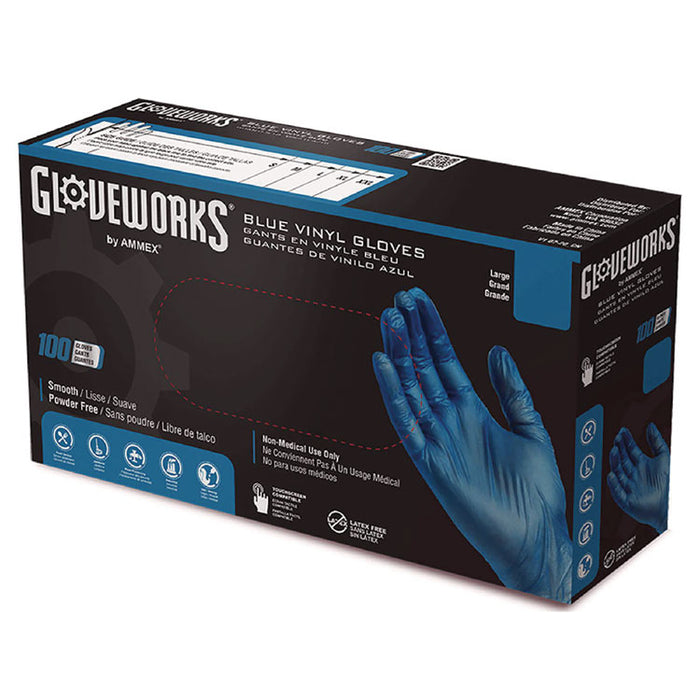 Industrial Vinyl Gloves, Powder-Free, Medium, 3 mil Thick, 9.5" Long, Blue, 100/Box, 10 Boxes/Carton