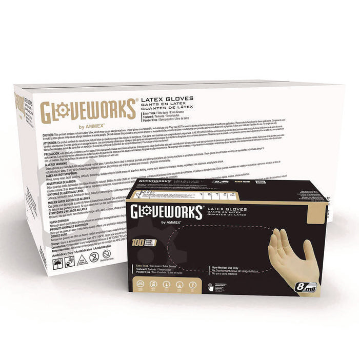 Extra Thick Latex Disposable Gloves, Powder-Free, Small, 6 mil Thick, 9.5" Long, Ivory, 100/Box, 10 Boxes/Carton