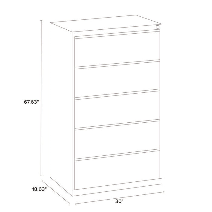 Lateral File, 5 Legal/Letter-Size File Drawers, Light Gray, 30" x 18.62" x 67.62"