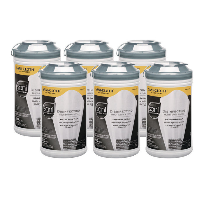 Disinfecting Multi-Surface Wipes, 7.5 x 5.38, White, 200/Canister, 6 Canisters/Carton
