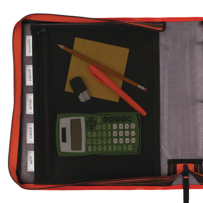 Zipper Binder, 3 Rings, 2" Capacity, 11 x 8.5, Black/Red Accents