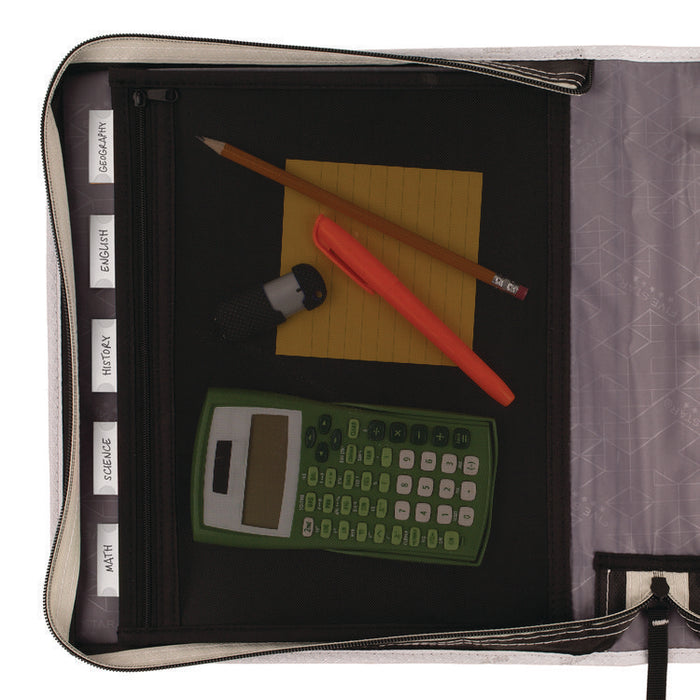 Zipper Binder, 3 Rings, 2" Capacity, 11 x 8.5, Black/Gray Accents