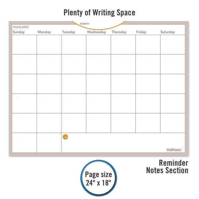WallMates Self-Adhesive Dry Erase Monthly Planning Surfaces, 24 x 18, White/Gray/Orange Sheets, Undated
