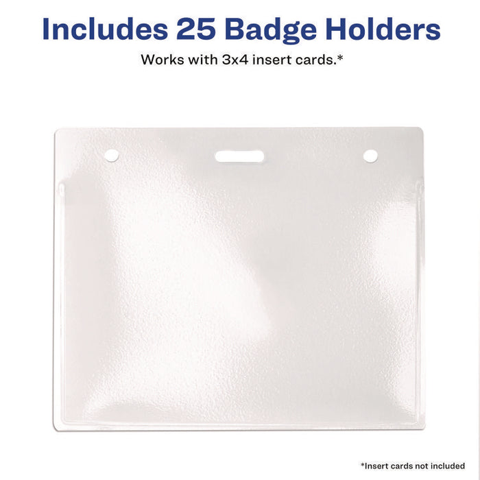 Secure Top Heavy-Duty Badge Holders, Horizontal, 4w x 3h, Clear, 25/Pack