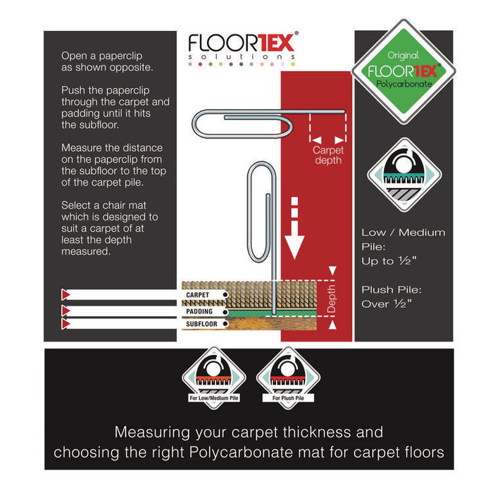 Cleartex Unomat Anti-Slip Polycarbonate Chair Mat for Flat Pile Carpeted and Hard Floors, Rectangular, 35" x 47", Clear