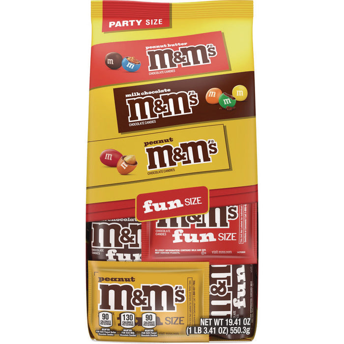 M and M's Milk Chocolate, Peanut and Peanut Butter Variety Pack Fun Size Chocolate Candy Assortment, 19.41 oz Bag