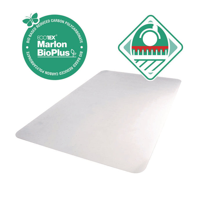 Ecotex Marlon BioPlus Polycarbonate Chair Mat for Low to Medium Pile Carpeted Floors, Rectangular, 45" x 53", Clear
