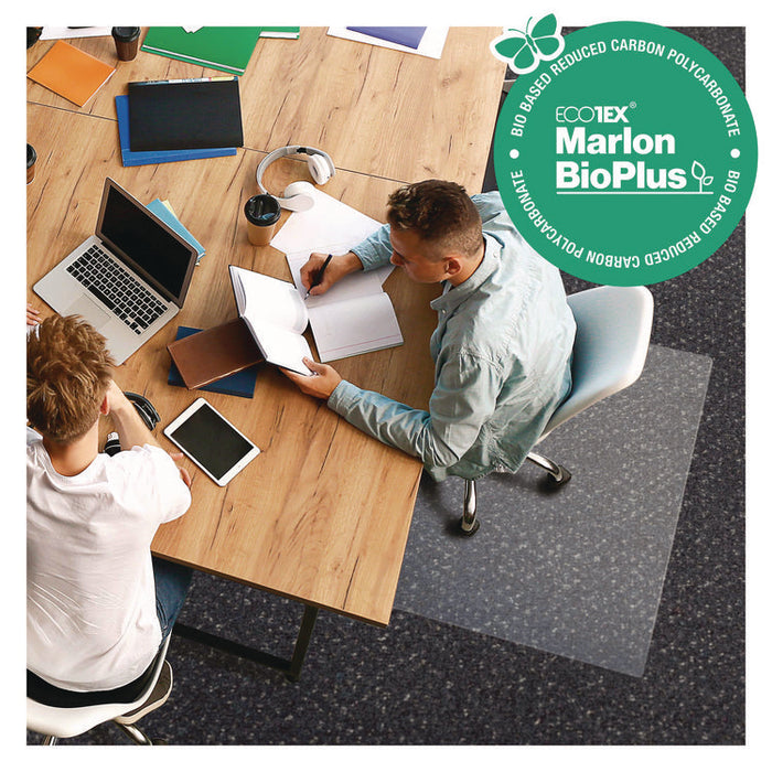 Ecotex Marlon BioPlus Polycarbonate Chair Mat for Low to Medium Pile Carpeted Floors, Rectangular, 45" x 53", Clear