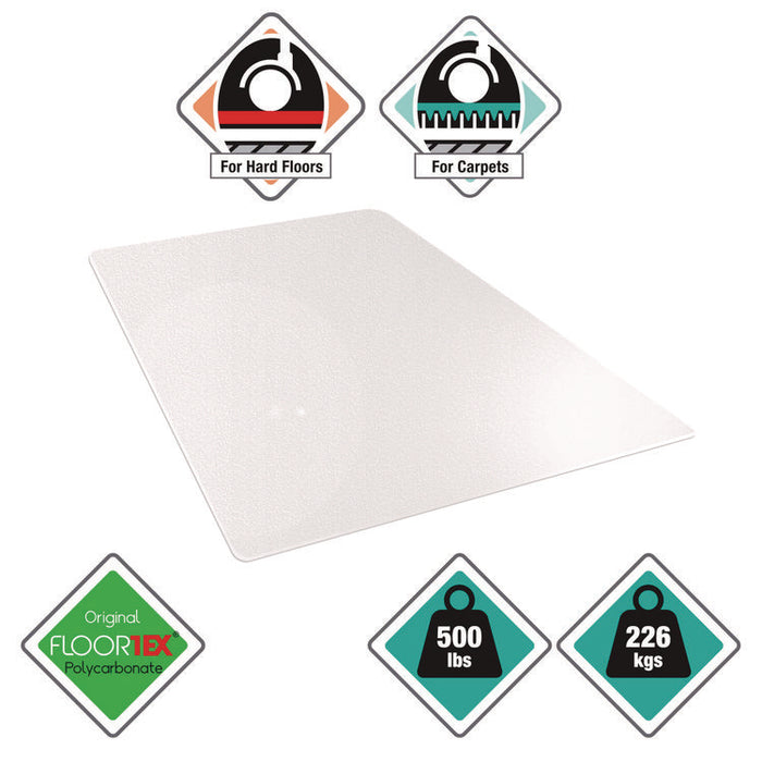 Cleartex MegaMat Heavy-Duty Polycarbonate Mats for Flat to Plush Pile Carpeted and Hard Floors, Rectangular, 46" x 53", Clear
