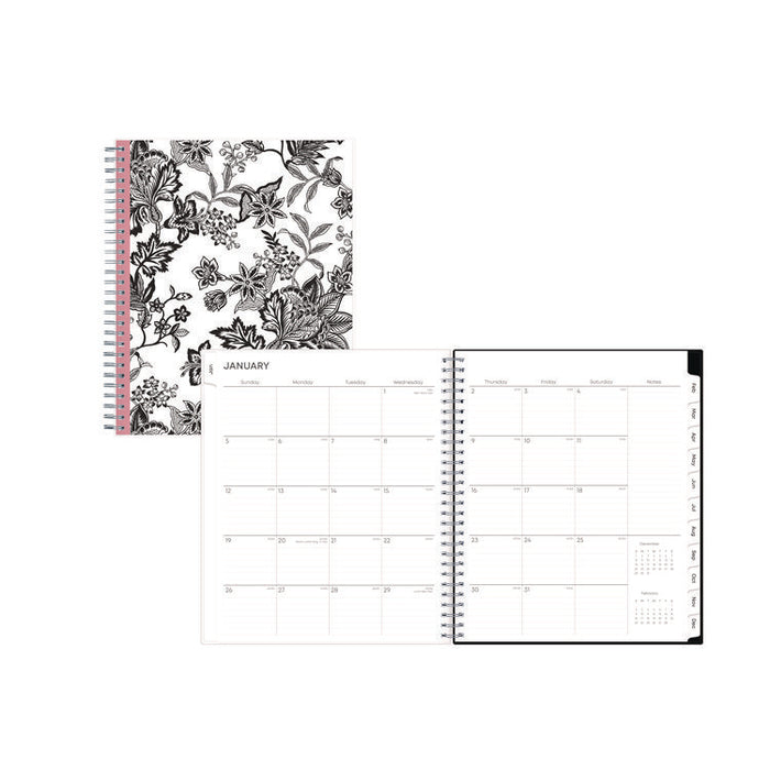 Analeis Monthly Planner, Floral Artwork, 10 x 8, White/Black/Coral Cover, 12-Month (Jan to Dec): 2026