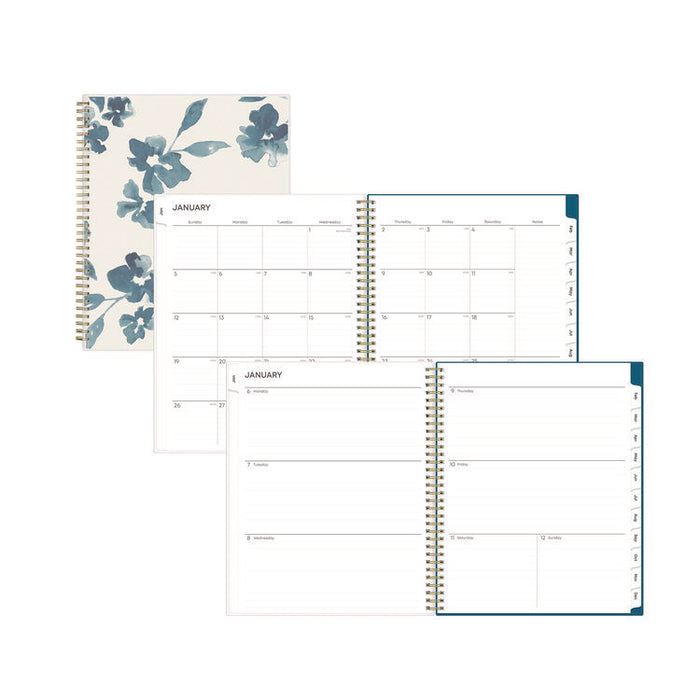 Bakah Blue Weekly/Monthly Planner, Floral Artwork, 11 x 8.5, Blue/White Cover, 12-Month (Jan to Dec): 2026