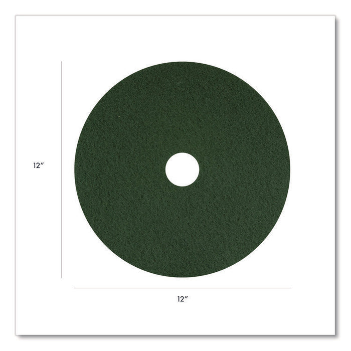 Scrubbing Pad, 12" Diameter, Green, 5/Carton