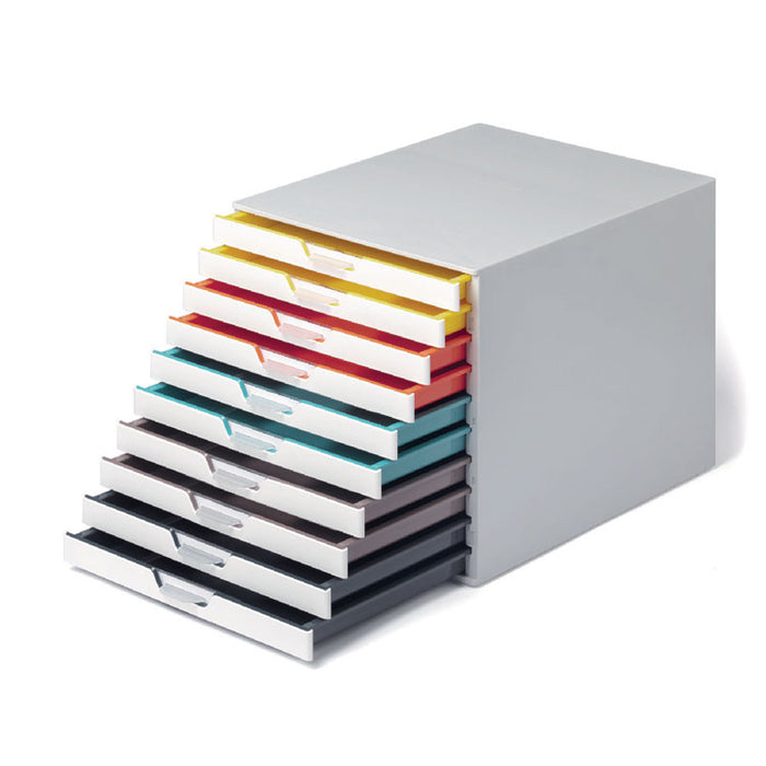 VARICOLOR Stackable Plastic Drawer Box, 10 Drawers, Letter to Folio Size Files, 11.5 x 14 x 11, White