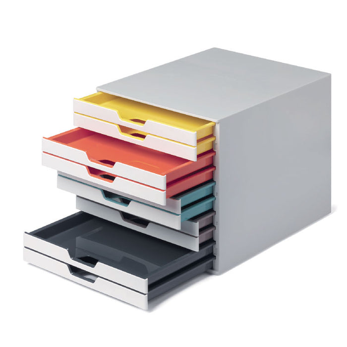 VARICOLOR Stackable Plastic Drawer Box, 10 Drawers, Letter to Folio Size Files, 11.5 x 14 x 11, White