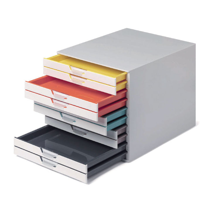 VARICOLOR Stackable Plastic Drawer Box, 10 Drawers, Letter to Folio Size Files, 11.5 x 14 x 11, White