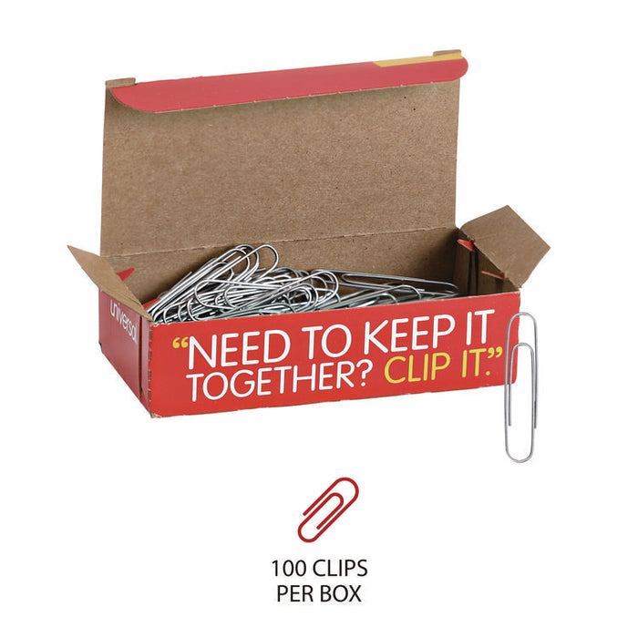 Paper Clips, Jumbo, Smooth, Silver, 100 Clips/Box, 10 Boxes/Pack