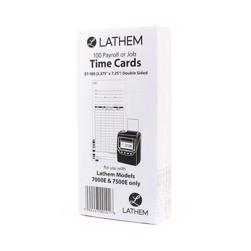 Time Clock Cards for Lathem Time 7000E, Two Sides, 3.5 x 7.25, 100/Pack