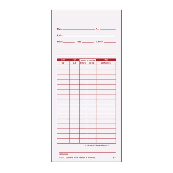 Time Clock Cards for Lathem Time 7000E, Two Sides, 3.5 x 7.25, 100/Pack