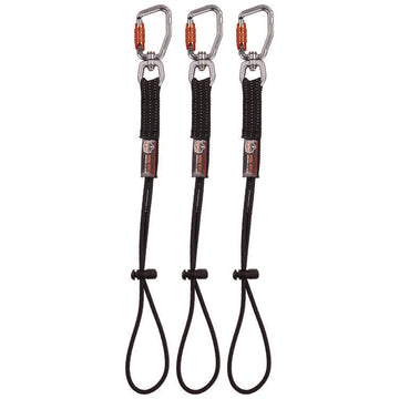 Squids 3714 Elastic Tool Tail Lanyard w/Carabiner and Cinch Loop, 10 lb Max Working Capacity, 15" Long, Black, 3/Pack