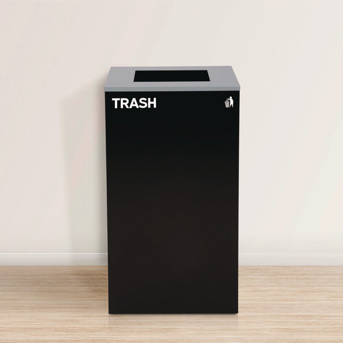 29 Gallon Trash/Recycling Cans, Steel, Blue Recycling with Circle Lid, Black Trash Can with Square Lid