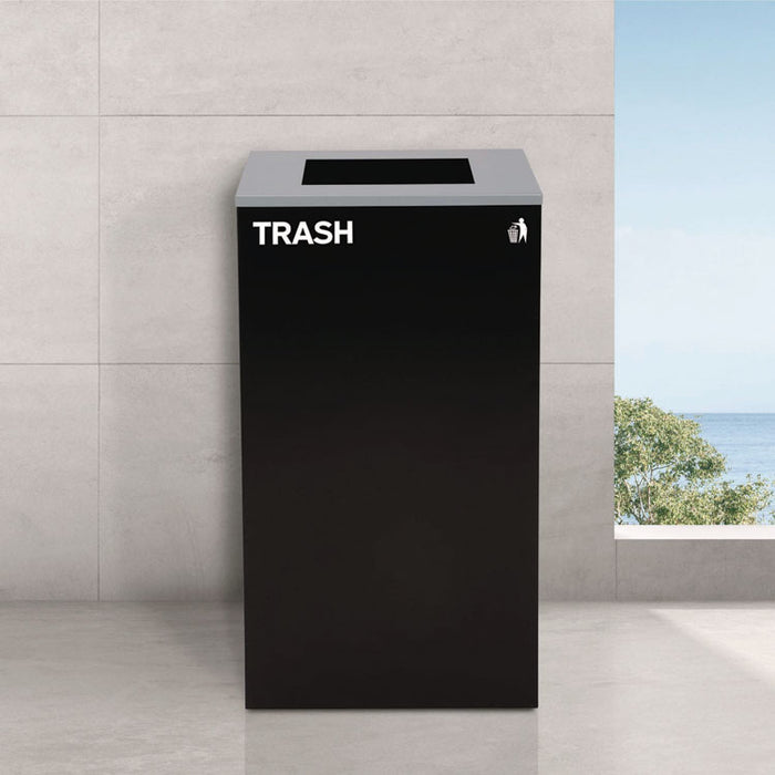 29 Gallon Trash/Recycling Cans, Steel, Blue Recycling with Circle Lid, Black Trash Can with Square Lid