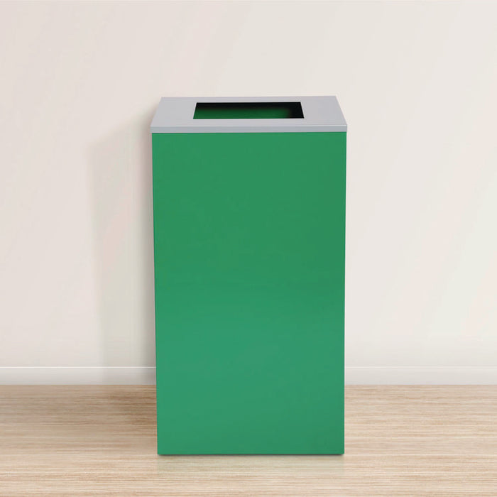 29 Gallon Trash/Recycling Cans, Steel, Green Recycling Can with Square Lid, Black Trash Can with Square Lid