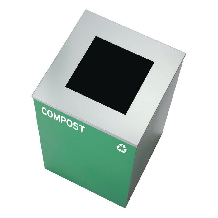 29 Gallon Trash/Recycling Cans, Steel, Green Compost Can with Square Lid, Black Trash Can with Square Lid
