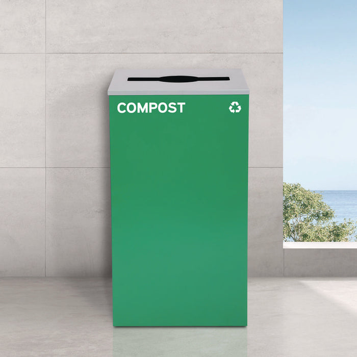 29 Gallon Trash/Recycling Cans, Steel, Green Compost Can with Mixed Lid, Black Trash Can with Square Lid