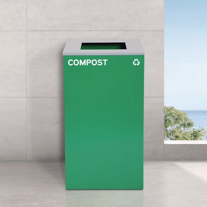29 Gallon Trash/Recycling Cans, Steel, Green Compost Can with Square Lid