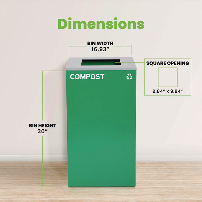 29 Gallon Trash/Recycling Cans, Steel, Green Compost Can with Square Lid