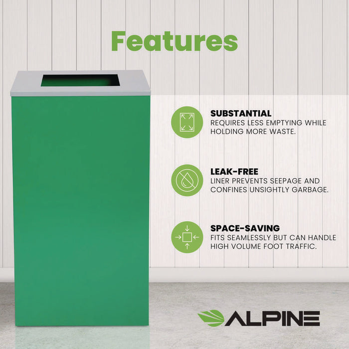 29 Gallon Trash/Recycling Cans, Steel, Green Can with Square Lid