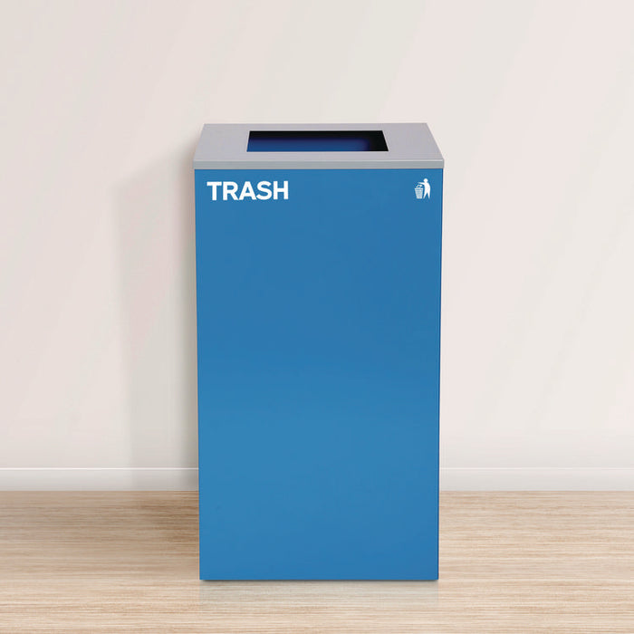 29 Gallon Trash/Recycling Cans, Steel, Blue Trash Can with Square Lid