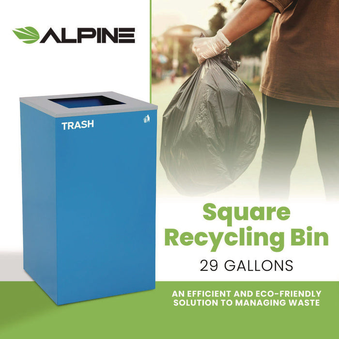 29 Gallon Trash/Recycling Cans, Steel, Blue Trash Can with Square Lid