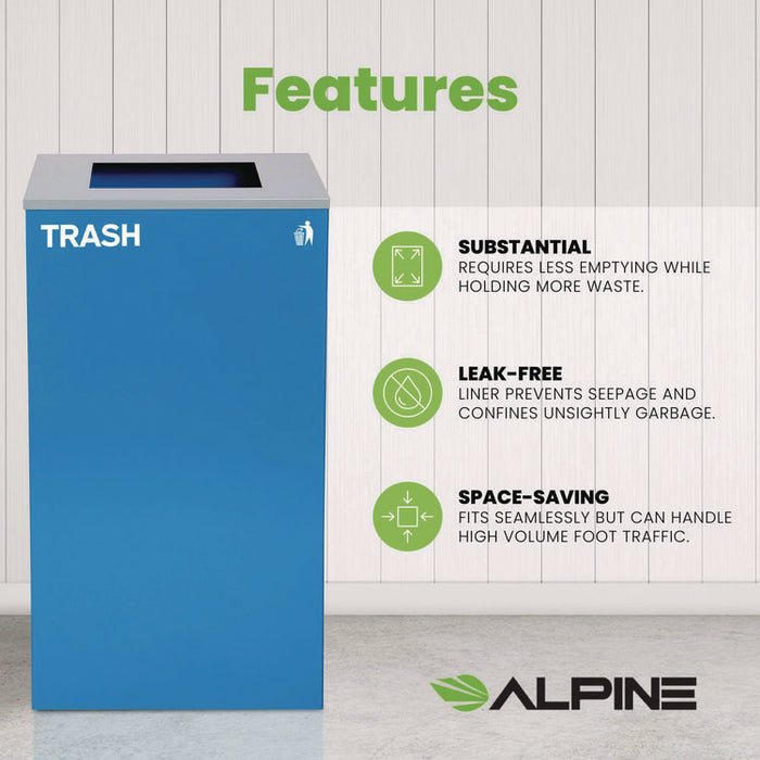 29 Gallon Trash/Recycling Cans, Steel, Blue Trash Can with Square Lid