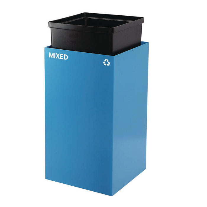 29 Gallon Trash/Recycling Cans, Steel, Blue Mixed Recycling Can with Square Lid