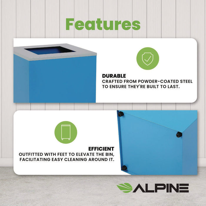 29 Gallon Trash/Recycling Cans, Steel, Blue Can with Square Lid