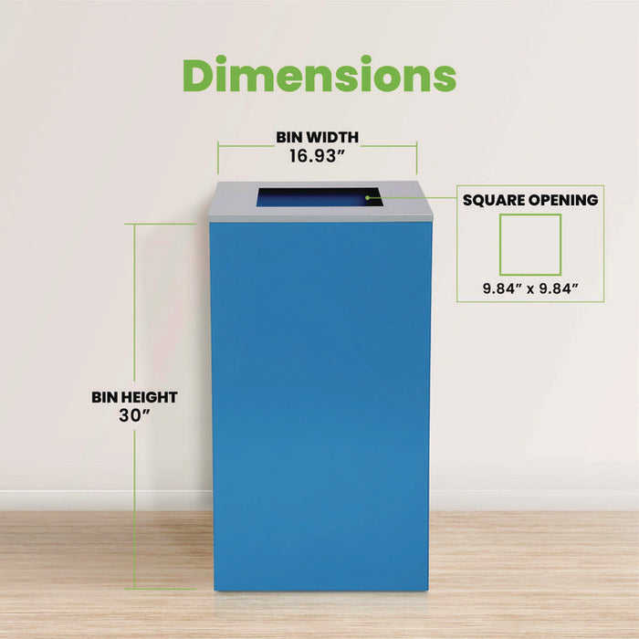 29 Gallon Trash/Recycling Cans, Steel, Blue Can with Square Lid