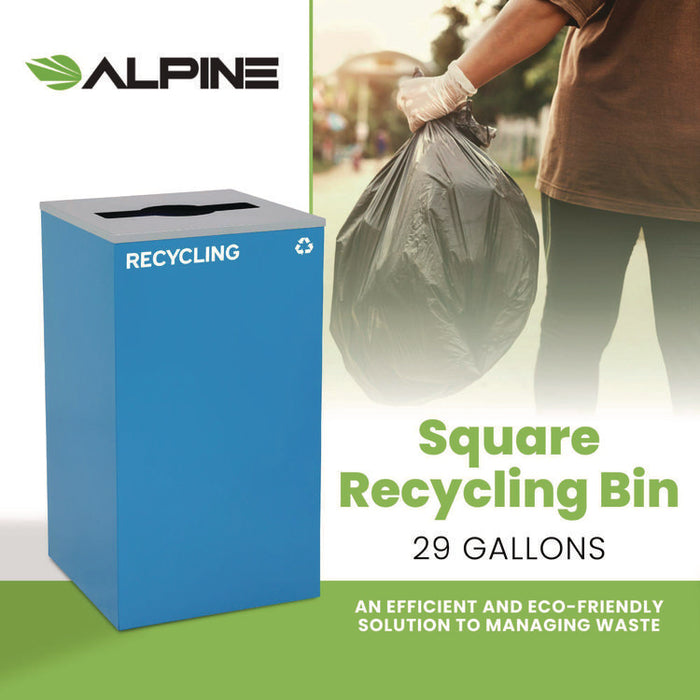 29 Gallon Trash/Recycling Cans, Steel, Blue Recycling Can with Mixed Lid