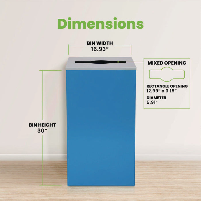29 Gallon Trash/Recycling Cans, Steel, Blue Can with Mixed Lid