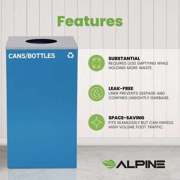 29 Gallon Trash/Recycling Cans, Steel, Blue Cans/Bottles Recycling Can with Circle Lid