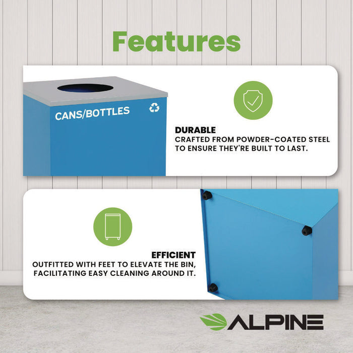 29 Gallon Trash/Recycling Cans, Steel, Blue Cans/Bottles Recycling Can with Circle Lid