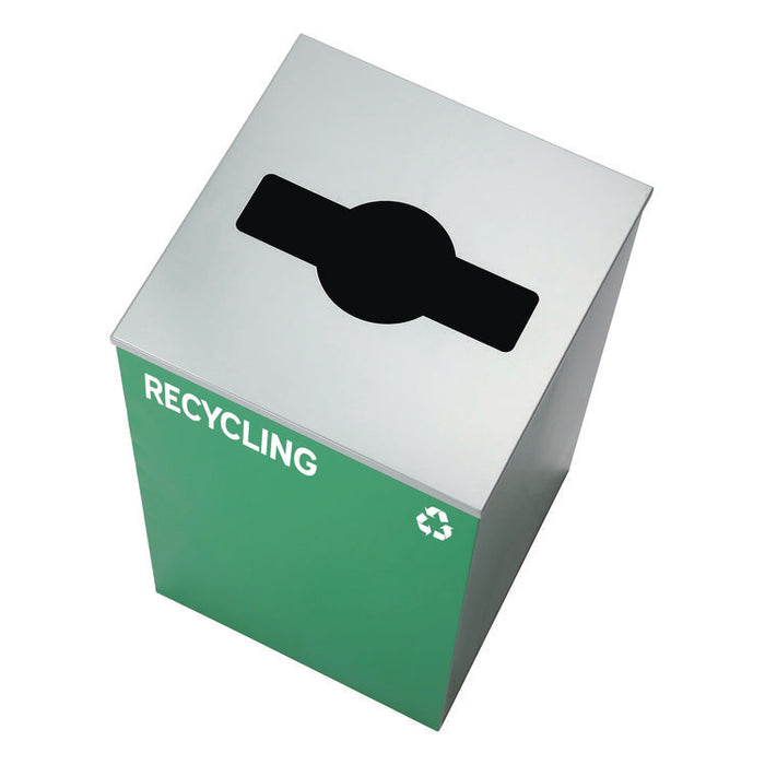 29 Gallon Trash/Recycling Cans, Steel, Blue Recycling Can and Black Trash Can w/Sq Lid, Green Recycling Can with Mixed Lid
