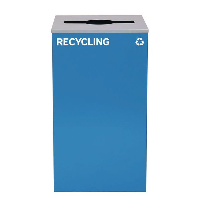 29 Gallon Trash/Recycling Cans, Steel, Blue Recycling Can w/Mixed Lid, Green Recycling Can and Black Trash Can with Sq Lid