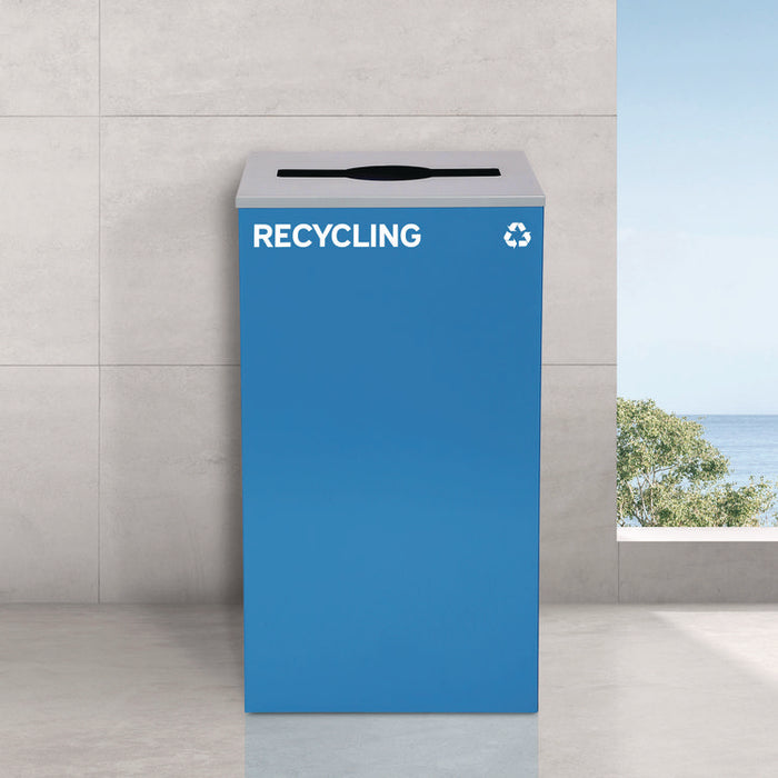 29 Gallon Trash/Recycling Cans, Steel, Blue Recycling Can and Green Compost Can w/Mixed Lids, Black Trash Can with Square Lid