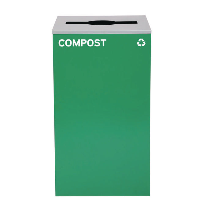 29 Gallon Trash/Recycling Cans, Steel, Blue Mixed Recycling and Green Compost Cans w/Mixed Lids, Black Trash Can w/Square Lid