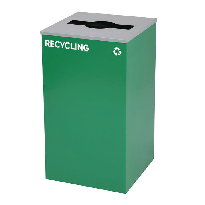 29 Gallon Trash/Recycling Cans, Steel, Blue Mixed Recycling w/Circle Lid, Green Recycling w/Mixed Lid, Black Trash w/Sq Lid